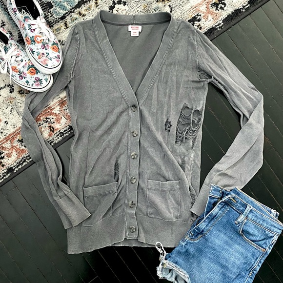 MOSSIMO Distressed Grey Button Up Cardigan - Picture 1 of 6